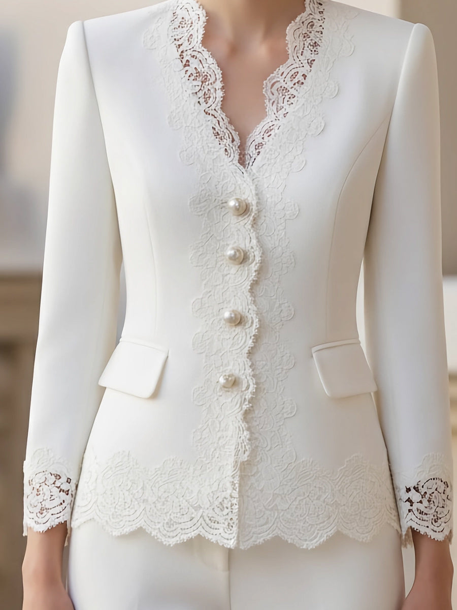 Pearl Button Lace-Trimmed Blazer