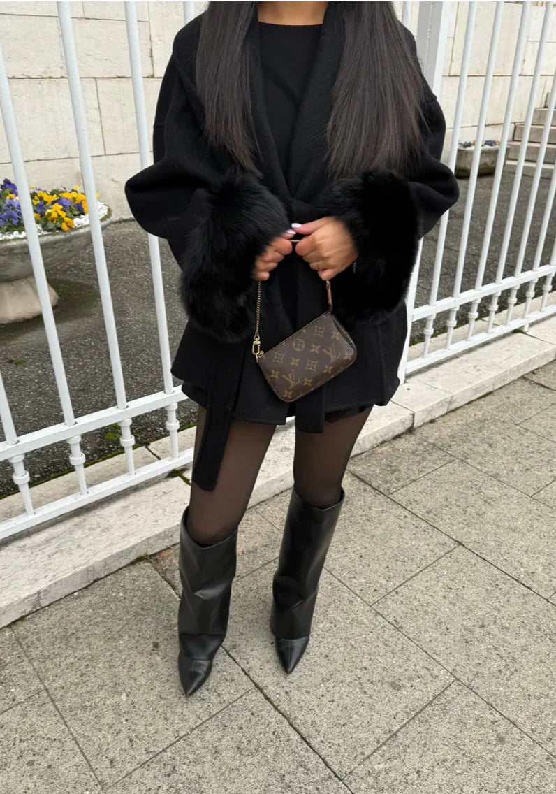 Éclat™ – Elegant Wool Coat, Removable Fur Details