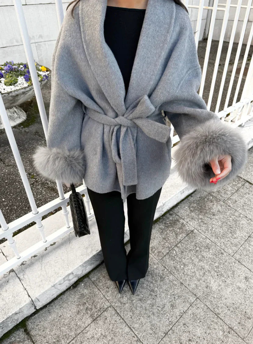 Éclat™ – Elegant Wool Coat, Removable Fur Details