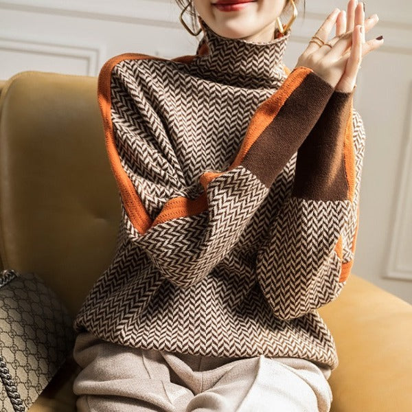 Malou™ | Turtleneck Sweater with Striking Contrast Stripes