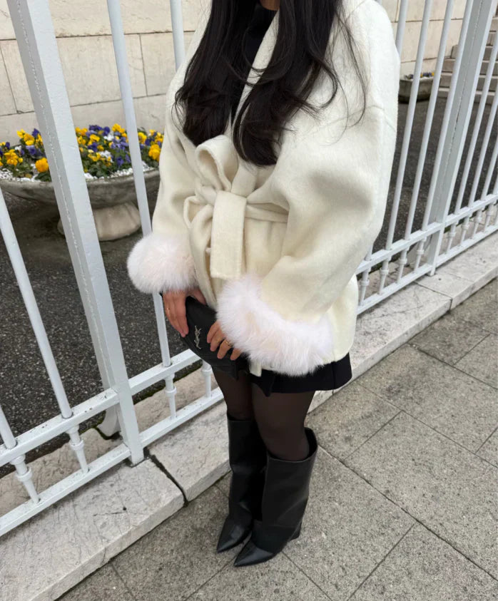 Éclat™ – Elegant Wool Coat, Removable Fur Details