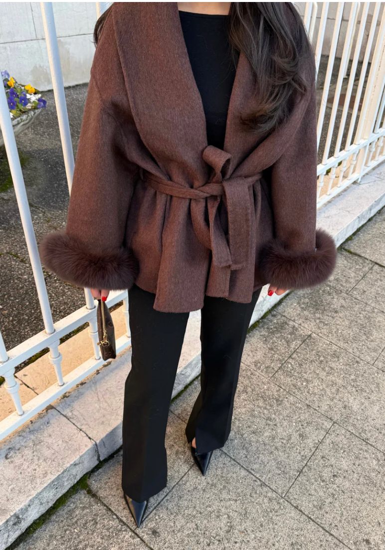 Éclat™ – Elegant Wool Coat, Removable Fur Details