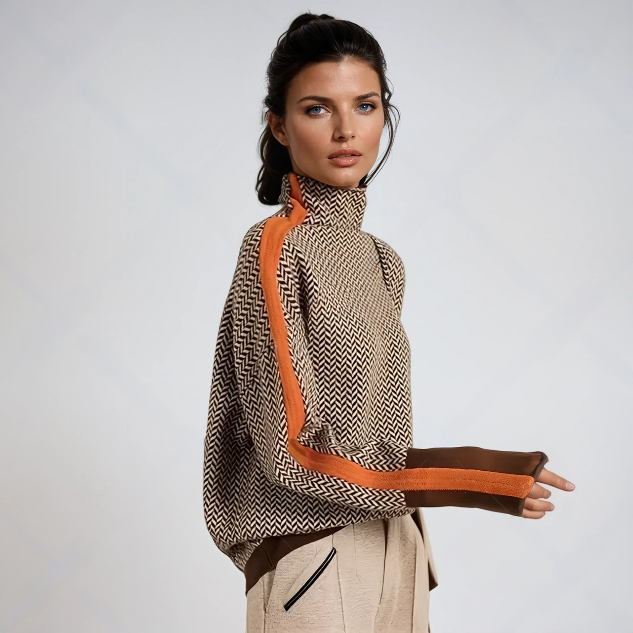 Malou™ | Turtleneck Sweater with Striking Contrast Stripes