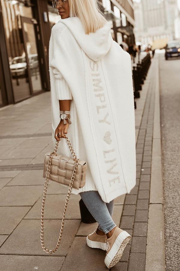 Simply Life Print Hooded Casual Cardigan