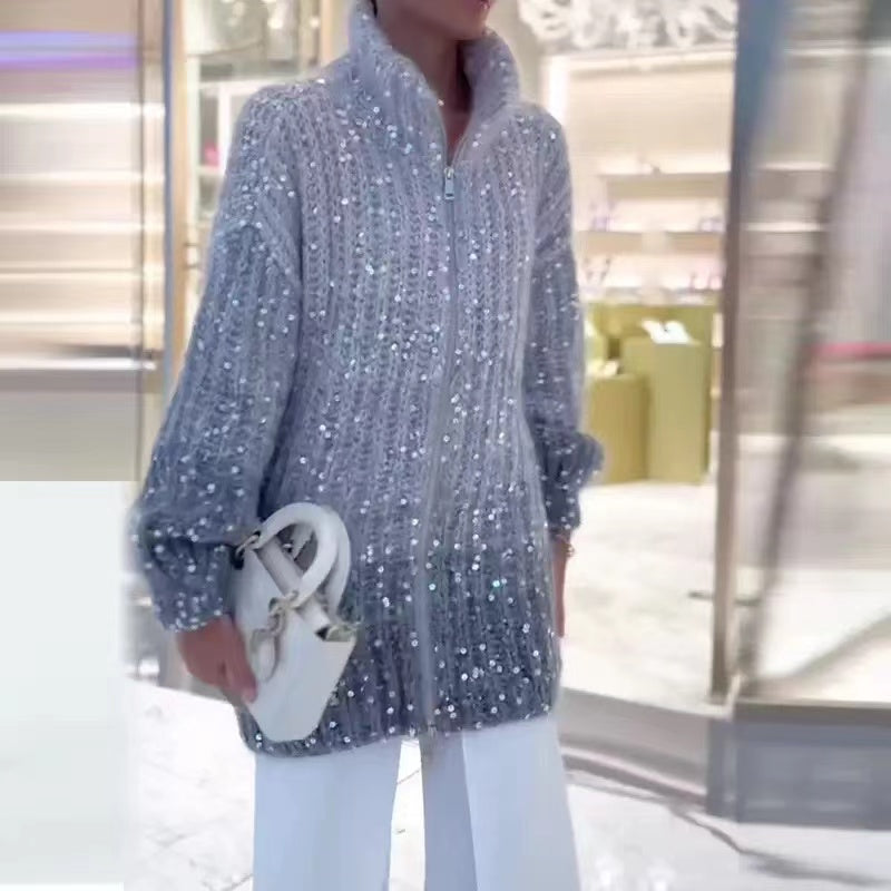 Glam Zipper Knit Cardigan