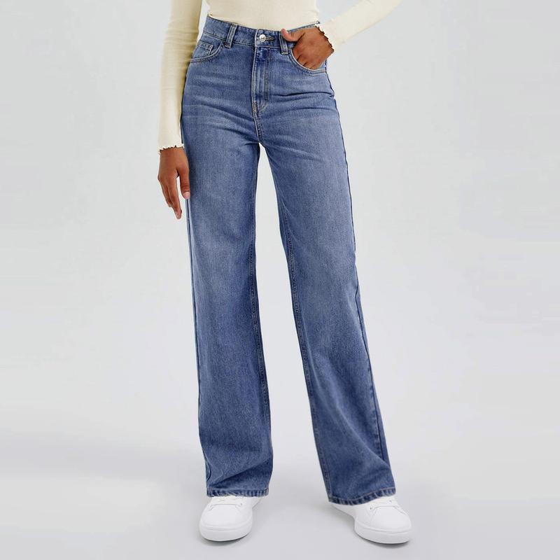 Women's Minimalist High Waist Denim Stretch Wide Leg Jeans, Trendy Multi-Pocket Denim Trousers for Women, Classic Women's Pants, Street Womenswear
