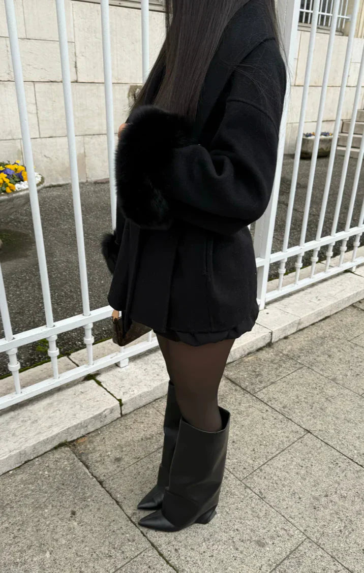 Éclat™ – Elegant Wool Coat, Removable Fur Details