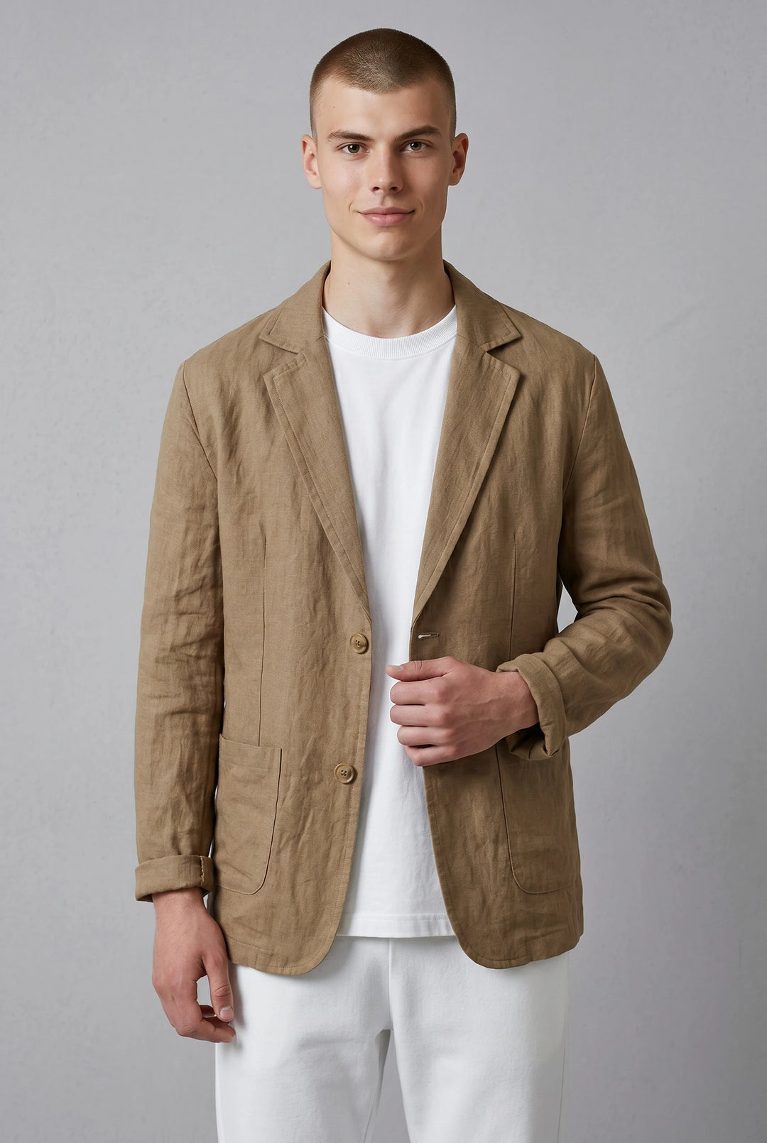 Men's Casual Jacket with Pockets and Long Sleeves