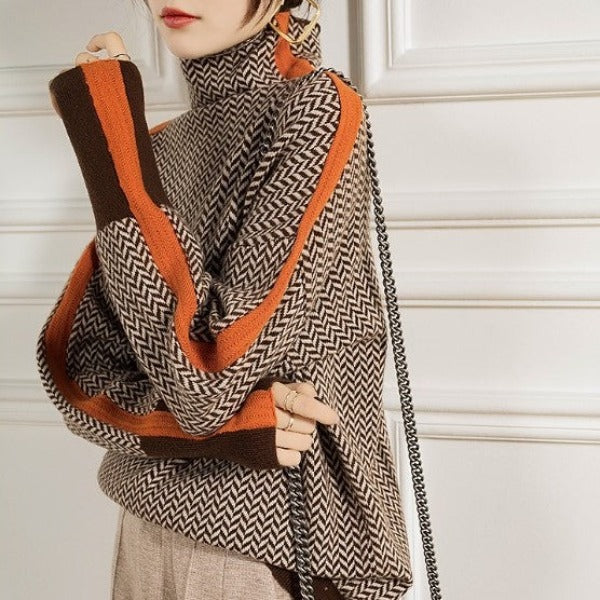 Malou™ | Turtleneck Sweater with Striking Contrast Stripes