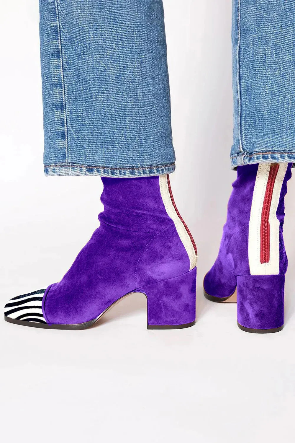 Women’s Block Heel Square Toe Boots with Contrast Back Stripe