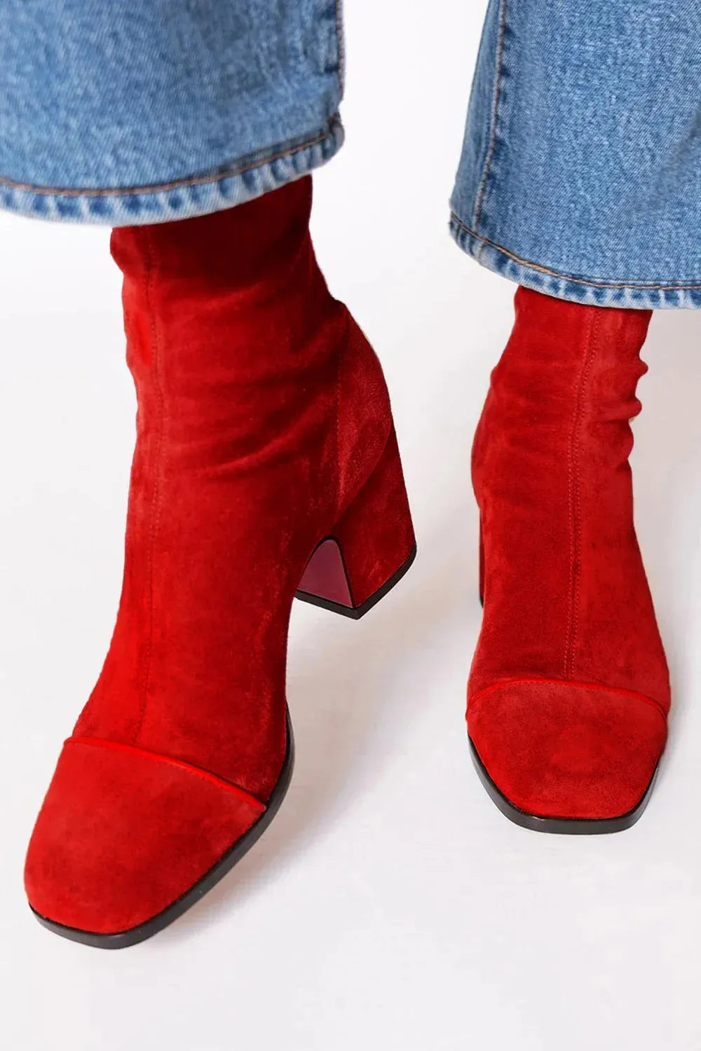 Women’s Block Heel Square Toe Boots with Contrast Back Stripe