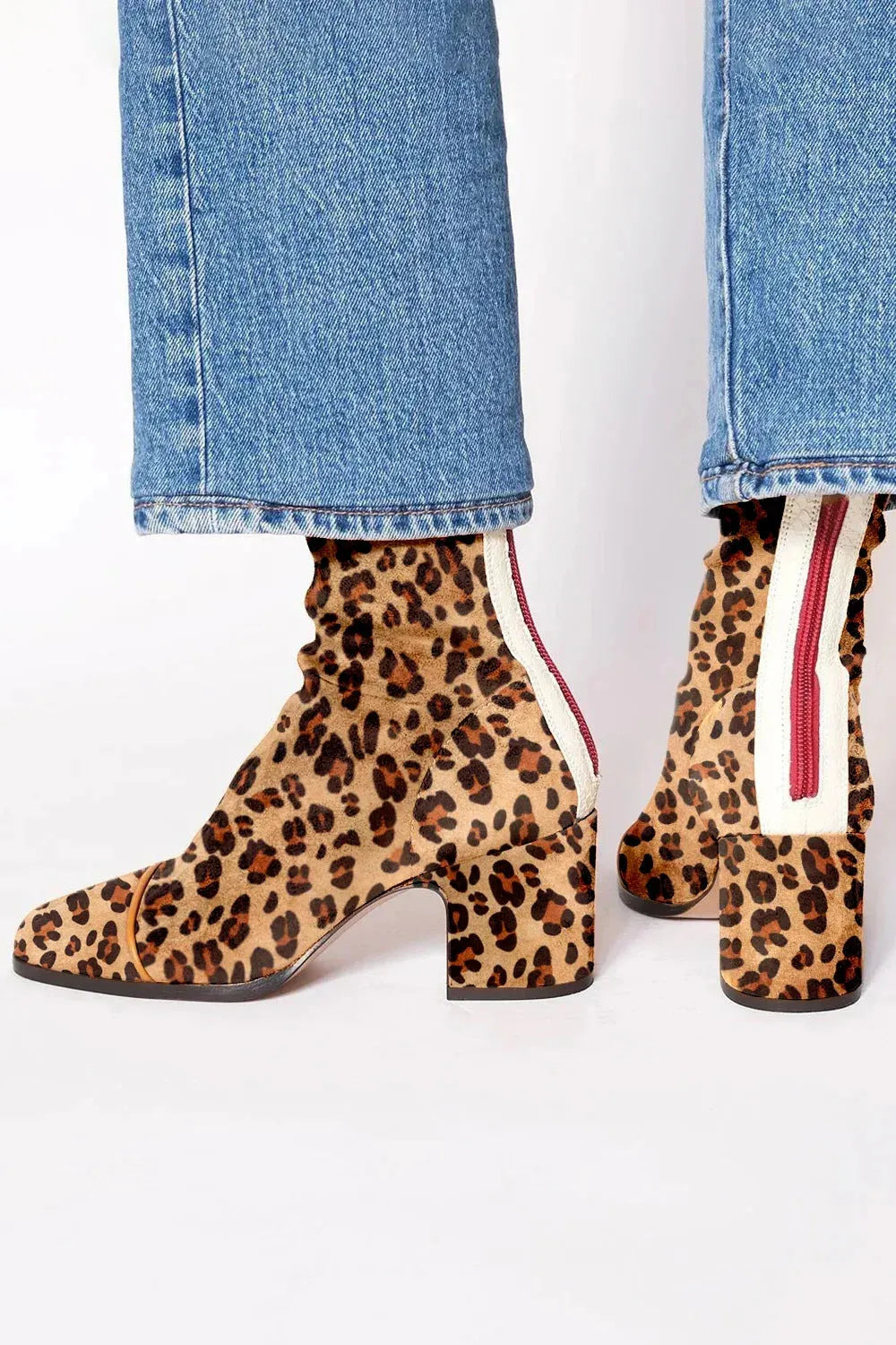 Women’s Block Heel Square Toe Boots with Contrast Back Stripe