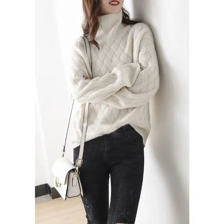 Women's Cable Knit Oversized Sweater with Turtleneck