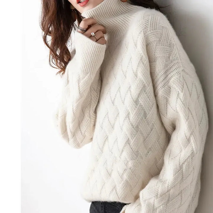 Women's Cable Knit Oversized Sweater with Turtleneck