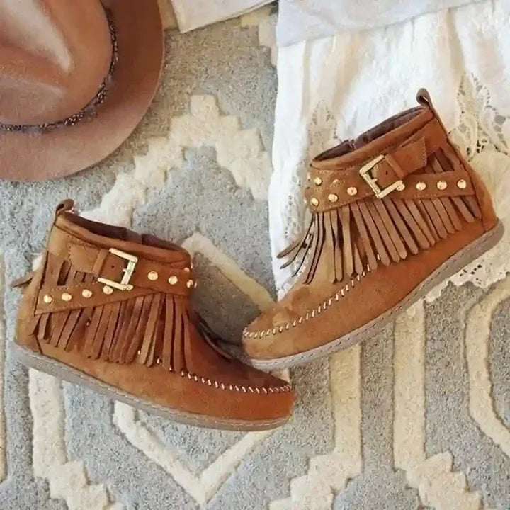 Women's Casual Ankle Boots with Fringe