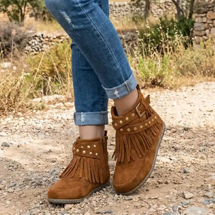 Women's Casual Ankle Boots with Fringe