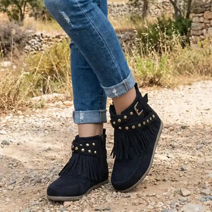 Women's Casual Ankle Boots with Fringe