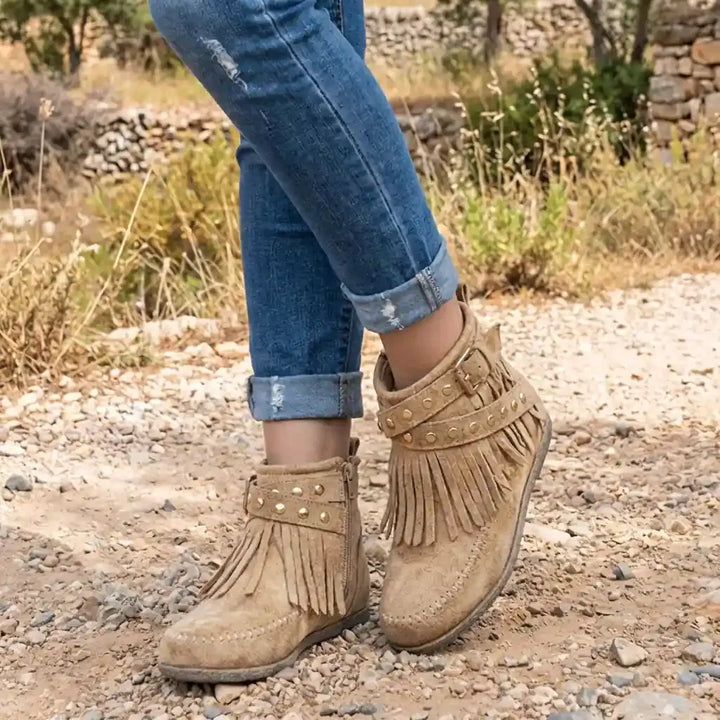 Women's Casual Ankle Boots with Fringe