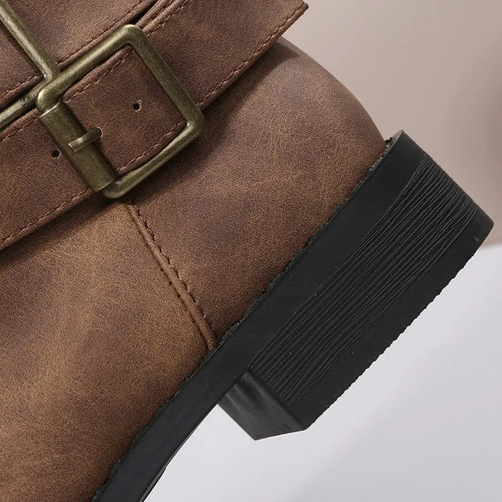 Women’s Casual Mid Calf Boots with Buckle Straps