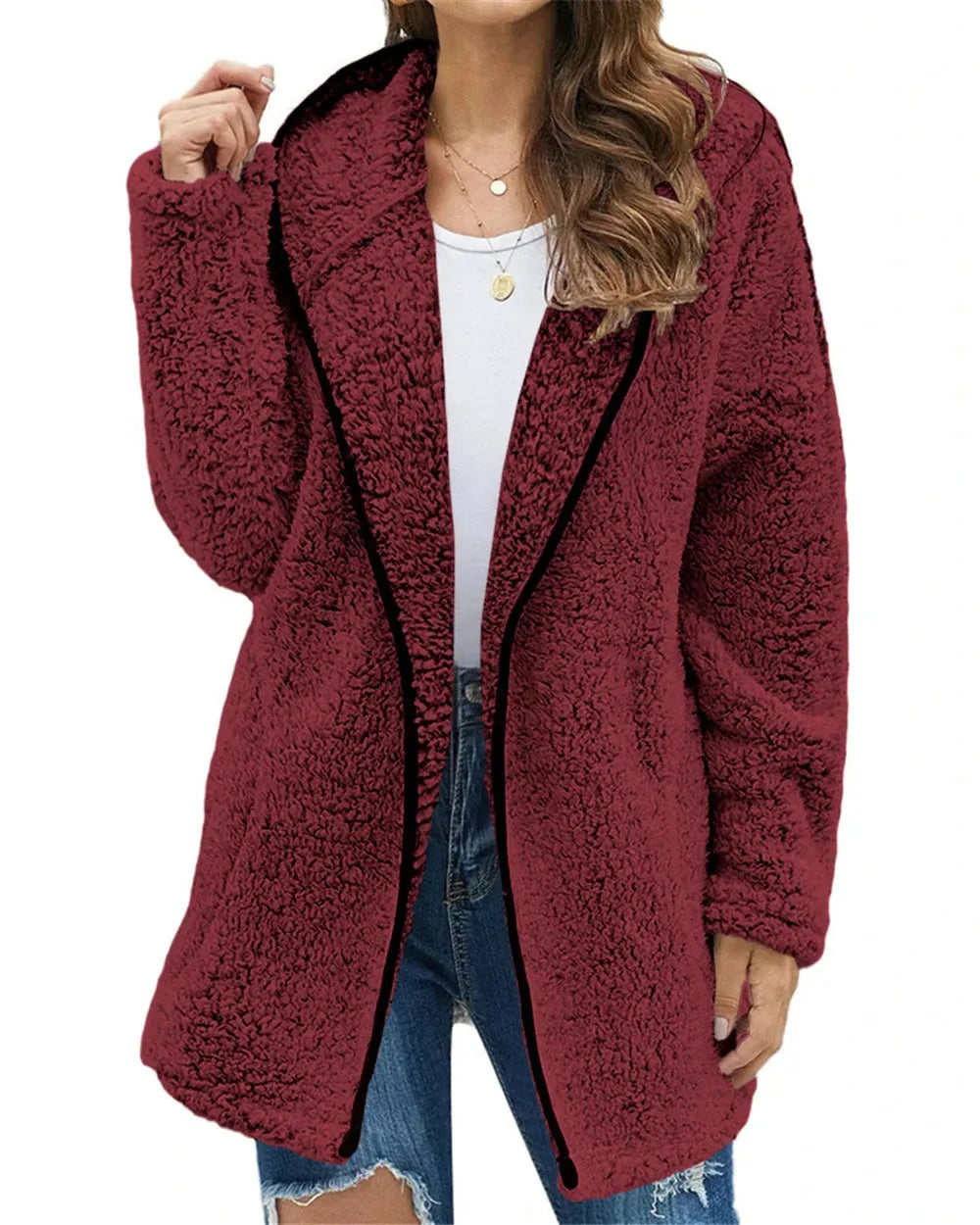 Women's Casual Open Front Teddy Jacket with Insulated