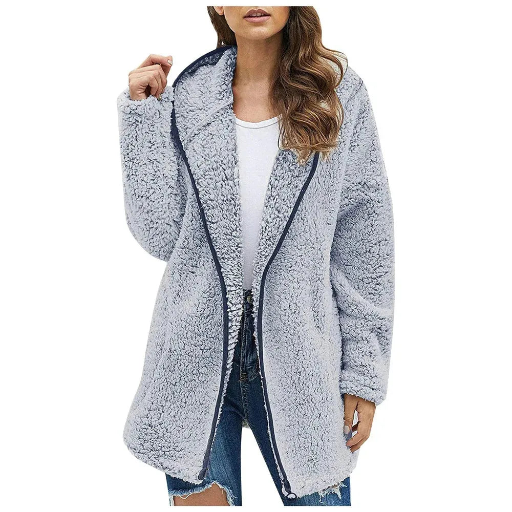 Women's Casual Open Front Teddy Jacket with Insulated