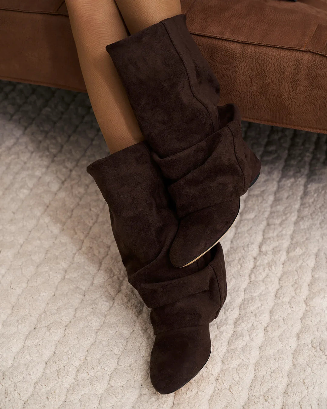 Women's Comfortable Mid Calf Boots with Fold Over