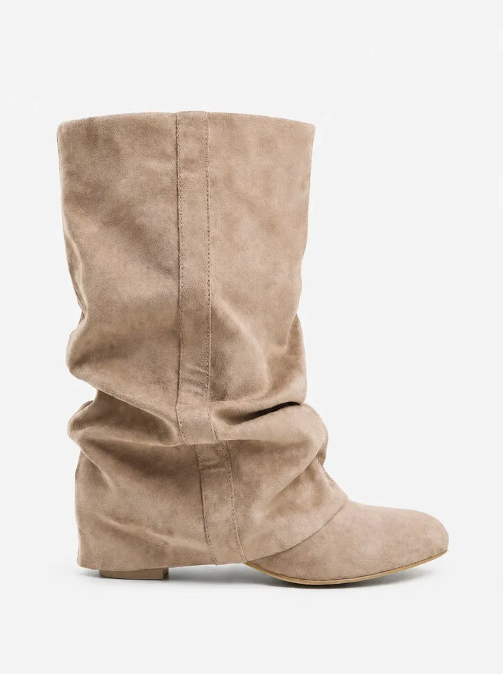 Women's Comfortable Mid Calf Boots with Fold Over