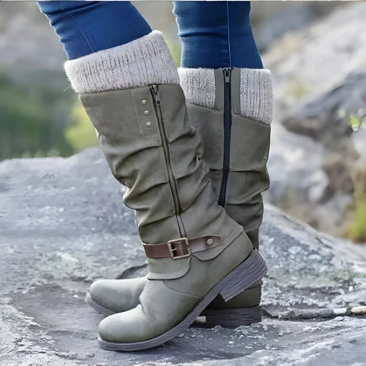 Women’s Comfortable Mid Calf Boots with Side Zip