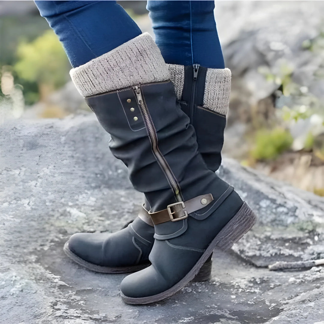 Women’s Comfortable Mid Calf Boots with Side Zip