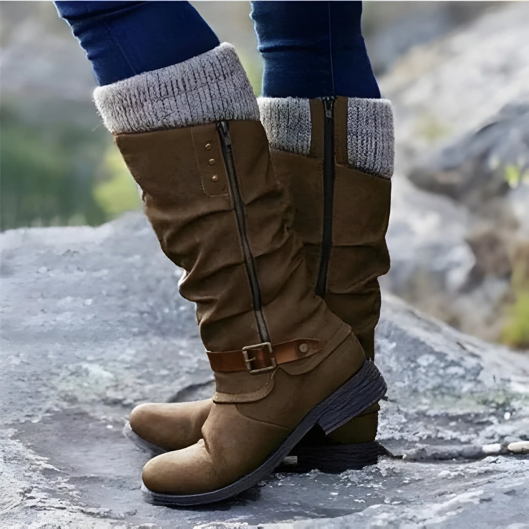 Women’s Comfortable Mid Calf Boots with Side Zip
