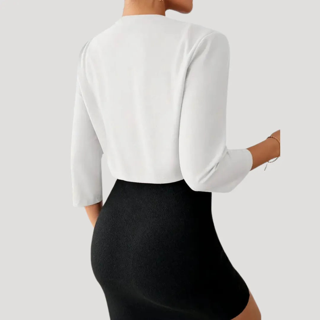 Women's Cropped Open Front Blazer Jacket with Three Quarter Sleeves