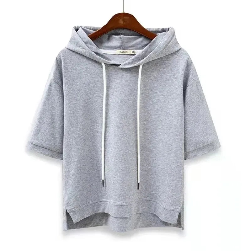 Women's Cropped Oversized Hoodie with Short Sleeve