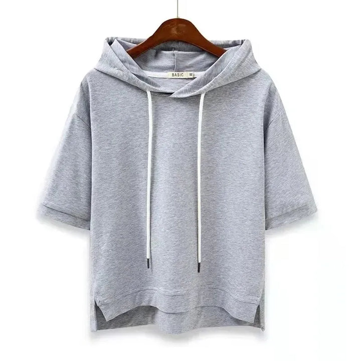Women's Cropped Oversized Hoodie with Short Sleeve