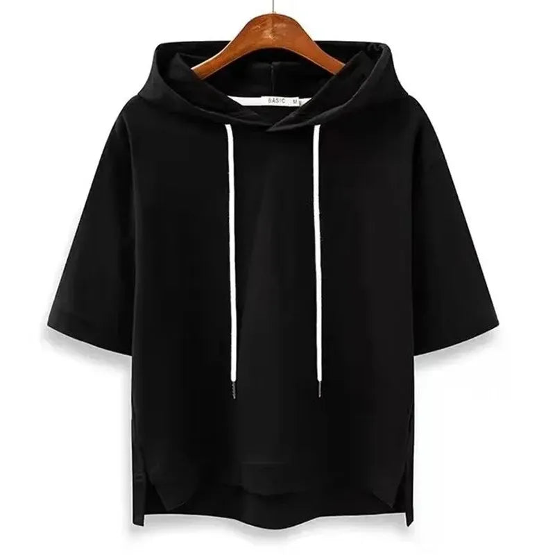 Women's Cropped Oversized Hoodie with Short Sleeve