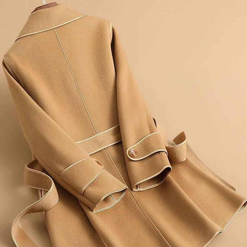 Women’s Elegant Coat with Belted Waist and Notched Lapels