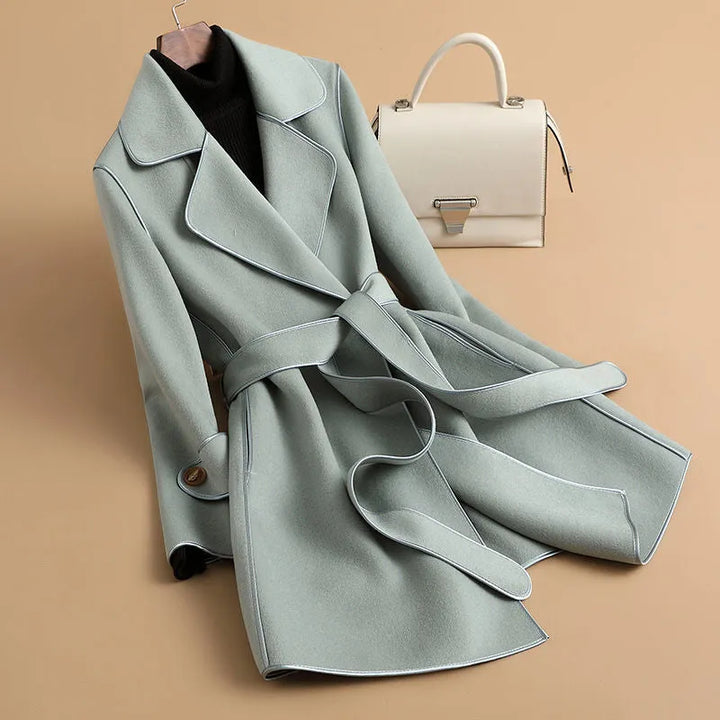Women’s Elegant Coat with Belted Waist and Notched Lapels