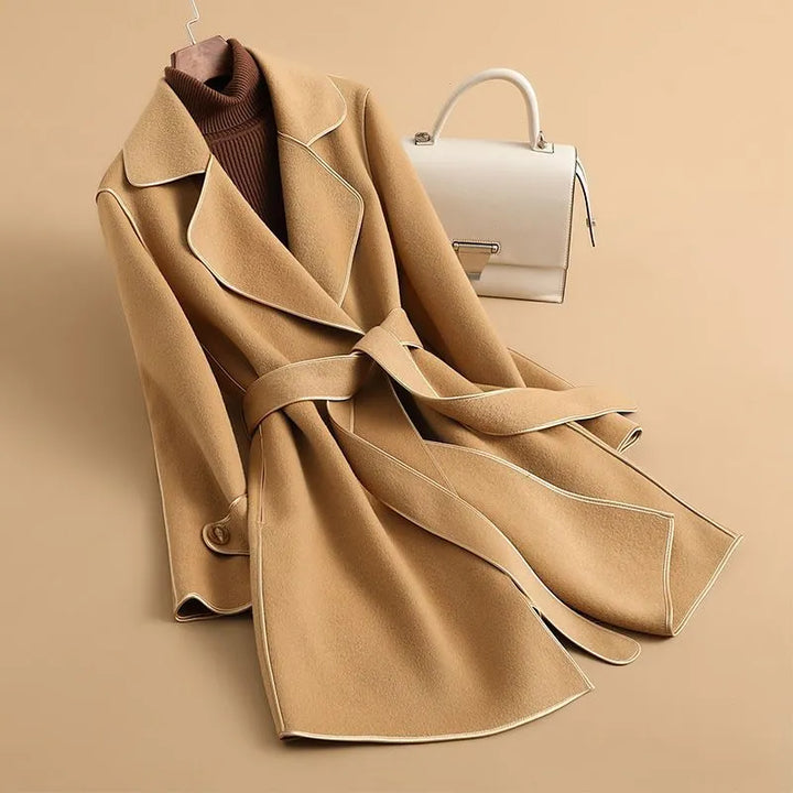 Women’s Elegant Coat with Belted Waist and Notched Lapels