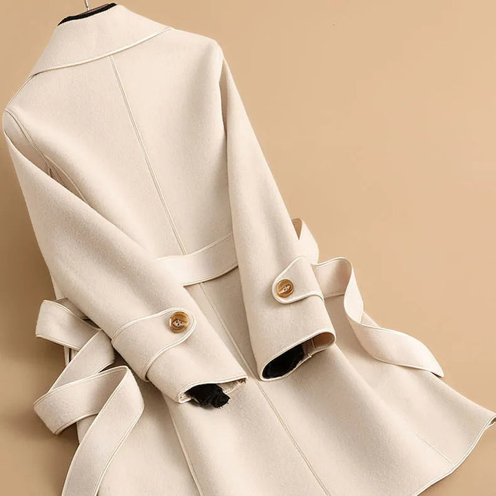 Women’s Elegant Coat with Belted Waist and Notched Lapels