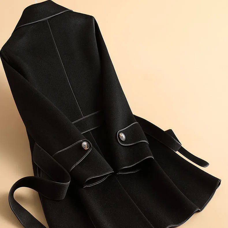 Women’s Elegant Coat with Belted Waist and Notched Lapels