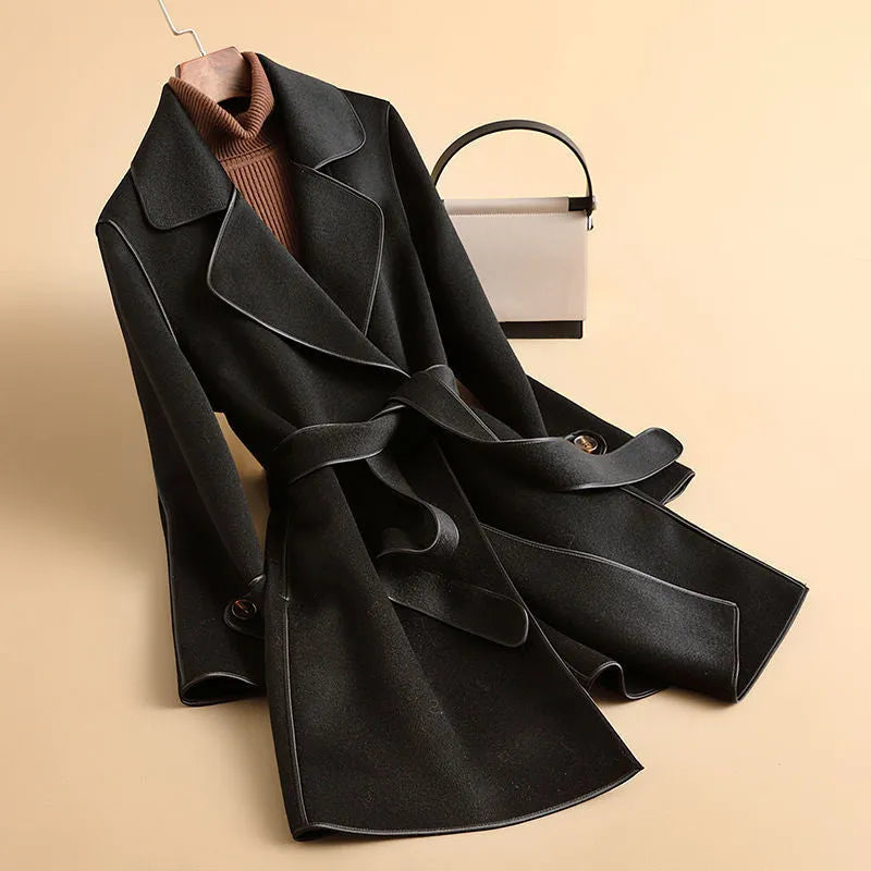 Women’s Elegant Coat with Belted Waist and Notched Lapels