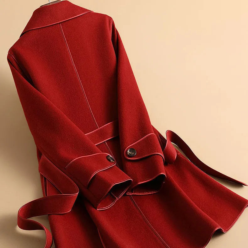 Women’s Elegant Coat with Belted Waist and Notched Lapels