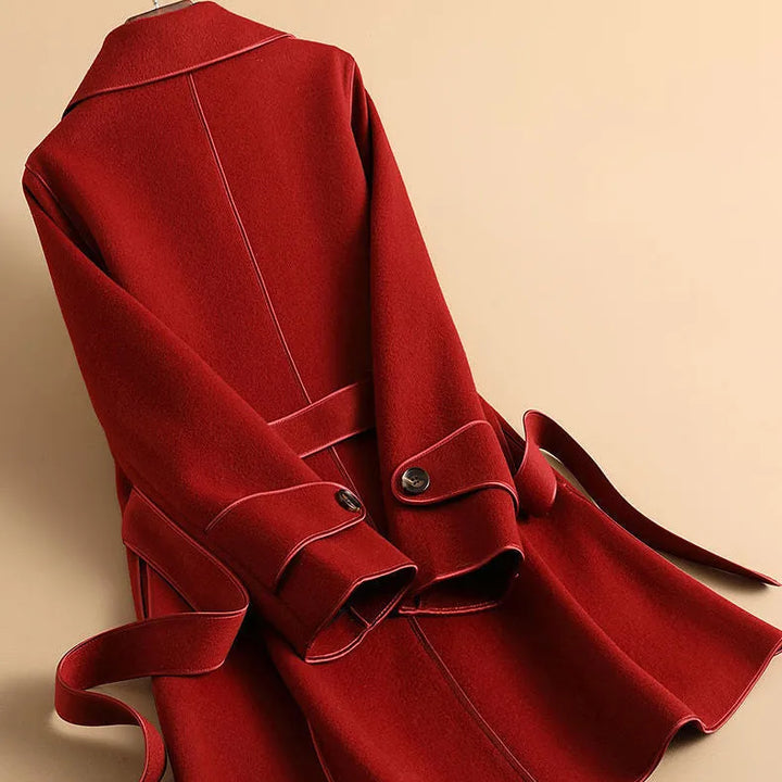Women’s Elegant Coat with Belted Waist and Notched Lapels