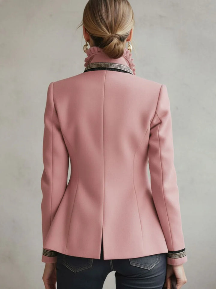 Women's Elegant Ruffled Collar Jacket with Rose Embroidery