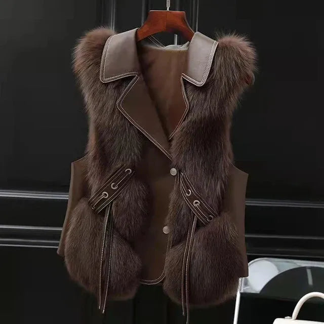 Women’s Elegant Warm Vest with Turn-Down Collar