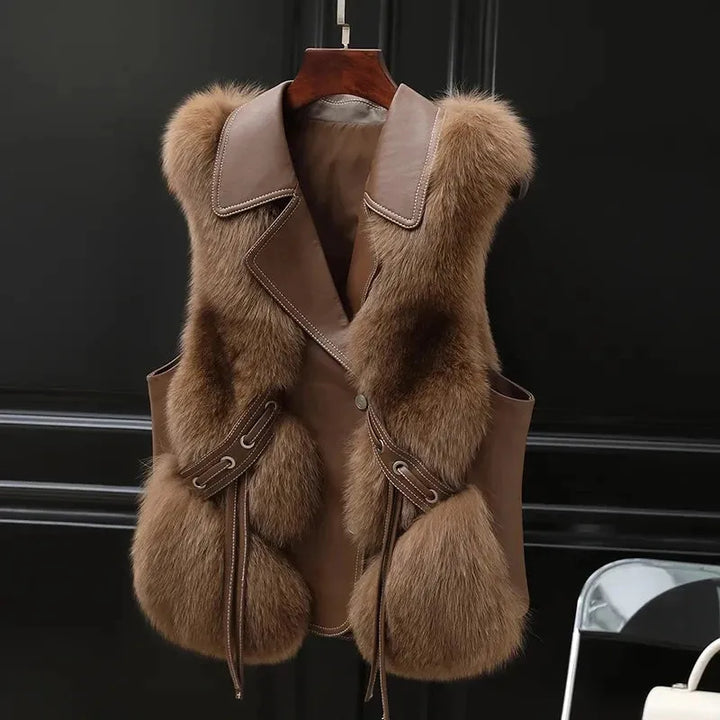 Women’s Elegant Warm Vest with Turn-Down Collar