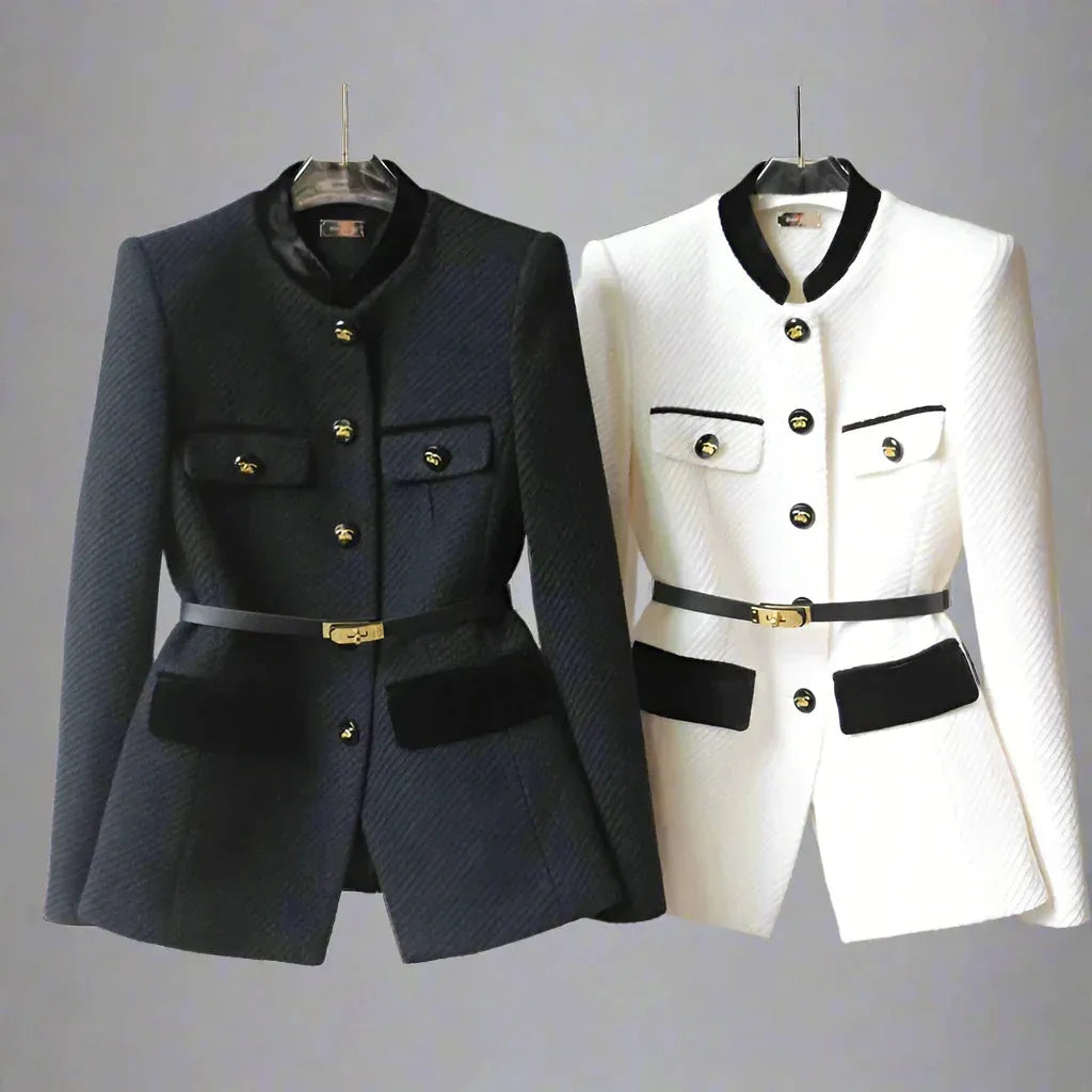 Women's Slim Fit Tweed Jacket with Button Closure