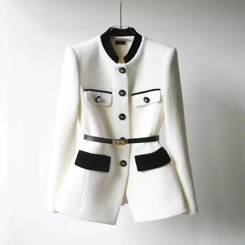 Women's Slim Fit Tweed Jacket with Button Closure