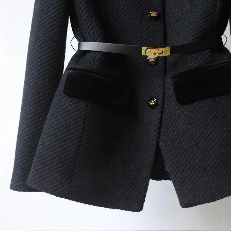 Women's Slim Fit Tweed Jacket with Button Closure