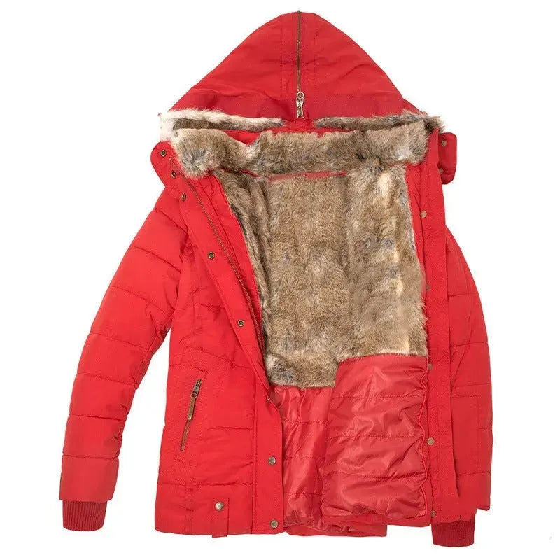 Women's Faux Fur Winter Jacket with Detachable Hood