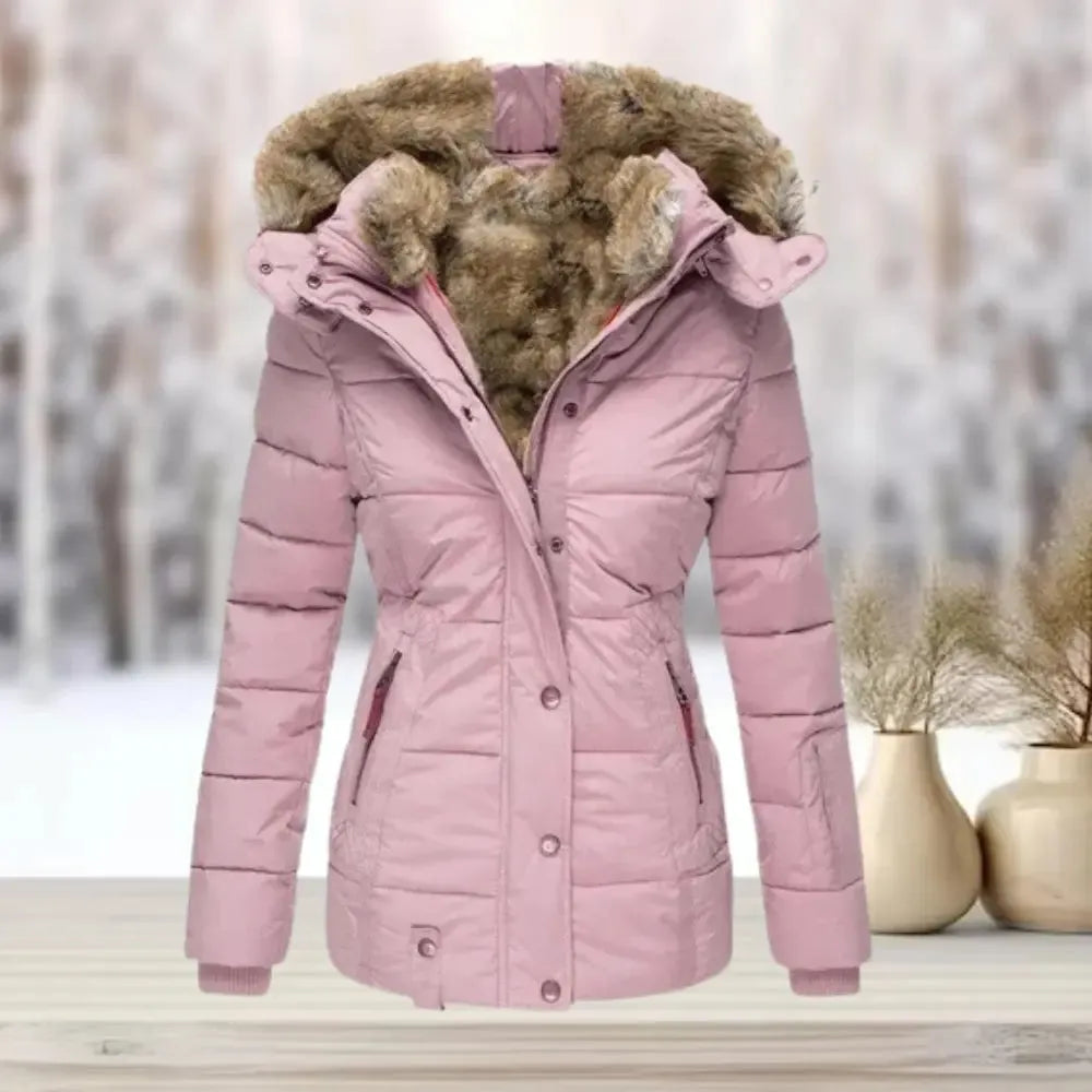 Women's Faux Fur Winter Jacket with Detachable Hood